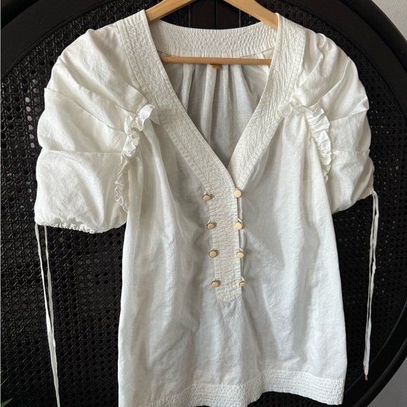 Anthropologie White Puff Sleeve Blouse - Picture 4 of 13